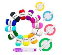 Pom Pom Maker, 4 Taglie Fluff Ball Weaver Needle Pompom Maker Set-Filato di Lana Maglia Set di Attrezzi per Artigianato - DIY Pompoms Artigianato +1 pz forbici + 12 pezzi di filato acrilico (17)