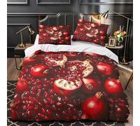 Pomegranate Fruit Copripiumino microfibra ultra morbida 3 Pezzi stampa di 3D con federa vibrant Red still Life Set Di Copripiumino con federa per cuscini ariosa for ragazzi Super king（260x220cm）