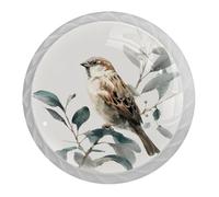 Pomelli ad acquerello a forma di passero per armadietti, credenze, armadi, cucine, maniglie decorative per cassetti, pomelli per comò, confezione da 4 (bianco)