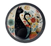 Pomelli astratti a forma di gatto e vaso di fiori per cucina, confezione da 4 pezzi, per armadi e cassetti, per soggiorno, bagno, mobili, armadi, pomelli per comò e armadi moderni