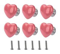 Pomelli Cuore Ceramica, 6 Pcs Pomelli in Ceramica per Mobili, Pomelli per Cassetti Cuore, Maniglia in Ceramica per Cucina, Manopole Ceramica con Viti per Mobili Armadio Cassetto Porta, 50x42x38 mm
