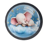 Pomelli decorativi a forma di elefante sulla nuvola che dorme per armadietti da cucina, per cassettiere, armadi, armadi, set da 4