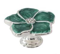 Pomelli decorativi in lega di zinco smaltati floreali, per cassetti da cucina, comò, credenze, armadi, opzioni di finitura oro, argento, verde e bianco (argento + verde)