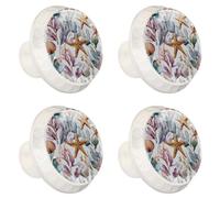 Pomelli decorativi per armadietti da cucina, con stelle marine, stelle marine, conchiglie e piante, con viti, maniglie per mobili per la casa, confezione da 4