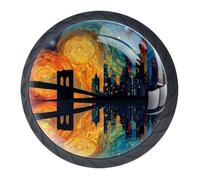 Pomelli decorativi per armadietti da cucina, motivo città astratta, confezione da 4 pezzi per armadi e cassetti, per soggiorno, bagno, mobili, armadi, pomelli per comò e armadi moderni