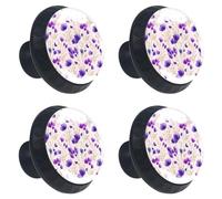 Pomelli decorativi per armadietti da cucina, motivo fiori di campo viola ad acquerello su sfondo crema, pomelli decorativi per cassetti con viti, maniglie per mobili per la casa, confezione da 4