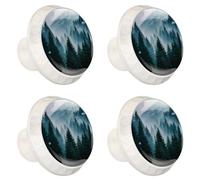 Pomelli decorativi per cassetti con paesaggio montano con misteriosa foresta di abete, pomelli decorativi per cassettiere con viti, maniglie per mobili per la casa, confezione da 4