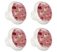 Pomelli decorativi per cassetti da cucina, per torte di compleanno con fragole rosse, color crema, con viti, maniglie per mobili per la casa, confezione da 4