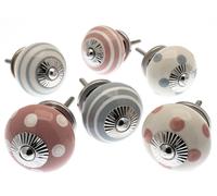 Pomelli per ante armadio punti e strisce in rosa polvere e grigio sussurro Se...