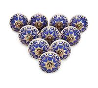 Pomelli per Armadi e Cassetti - Maniglie per Porte Assortite Dipinte a Mano per Comò, Cucina, Decorazioni Interni Casa Boho - Blu Navy - Confezione da 06