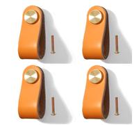 Pomelli per Mobili in Pelle 4 Pezzi Pomelli Cuoio per Cassetti Maniglia per Armadio in Cuoio Maniglie per Mobili da Cucina Cuoio Maniglie con Viti, Foro Singolo (Arancione chiaro)