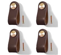 Pomelli per Mobili in Pelle 4 Pezzi Pomelli Cuoio per Cassetti Maniglia per Armadio in Cuoio Maniglie per Mobili da Cucina Cuoio Maniglie con Viti, Foro Singolo (Marrone scuro)