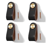Pomelli per Mobili in Pelle 4 Pezzi Pomelli Cuoio per Cassetti Maniglia per Armadio in Cuoio Maniglie per Mobili da Cucina Cuoio Maniglie con Viti, Foro Singolo (Nero)