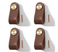 Pomelli per Mobili in Pelle 4 Pezzi Pomelli Cuoio per Cassetti Maniglia per Armadio in Cuoio Maniglie per Mobili da Cucina Cuoio Maniglie con Viti, Foro Singolo (Marrone)