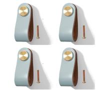 Pomelli per Mobili in Pelle 4 Pezzi Pomelli Cuoio per Cassetti Maniglia per Armadio in Cuoio Maniglie per Mobili da Cucina Cuoio Maniglie con Viti, Foro Singolo (Blu)