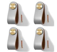 Pomelli per Mobili in Pelle 4 Pezzi Pomelli Cuoio per Cassetti Maniglia per Armadio in Cuoio Maniglie per Mobili da Cucina Cuoio Maniglie con Viti, Foro Singolo (Grigio)