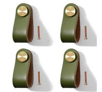 Pomelli per Mobili in Pelle 4 Pezzi Pomelli Cuoio per Cassetti Maniglia per Armadio in Cuoio Maniglie per Mobili da Cucina Cuoio Maniglie con Viti, Foro Singolo (Verde)