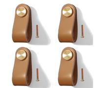 Pomelli per Mobili in Pelle 4 Pezzi Pomelli Cuoio per Cassetti Maniglia per Armadio in Cuoio Maniglie per Mobili da Cucina Cuoio Maniglie con Viti, Foro Singolo (Marrone chiaro)