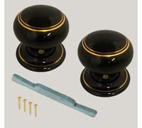 Pomelli Per Porta Mortice In Porcelain Nero Con Doppia Linea Dorata (Coppia)