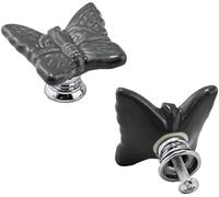 Pomelli Porta in Ceramica Farfalla Blu, 2 Pezzi per Mobili, Grigio | Design carino a forma di farfalla per camerette e mobili, facile da installare su ante e cassetti