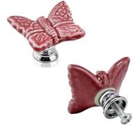 Pomelli Porta in Ceramica Farfalla Blu, 2 Pezzi per Mobili, Rosa | Design carino a forma di farfalla per camerette e mobili, facile da installare su ante e cassetti