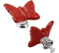Pomelli Porta in Ceramica Farfalla Blu, 2 Pezzi per Mobili, Rosso | Design carino a forma di farfalla per camerette e mobili, facile da installare su ante e cassetti