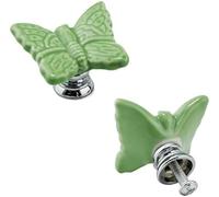 Pomelli Porta in Ceramica Farfalla Blu, 2 Pezzi per Mobili, Verde | Design carino a forma di farfalla per camerette e mobili, facile da installare su ante e cassetti