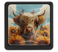 Pomelli quadrati a gradini retrò a forma di mucca e girasoli delle Highland per credenza della porta della cucina, pomelli neri per cassetti della camera da letto, maniglie per porte della cucina per