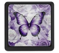 Pomelli quadrati a gradini viola a farfalla e fiore per armadio porta della cucina, pomelli neri per cassetti della camera da letto, maniglie per porte della cucina per armadi