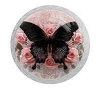 Pomelli rotondi a farfalla con fiori rosa e fiori bianchi, per cassettiera, armadietti, mobili, cucina, set di 4
