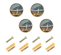 Pomelli rotondi da parete per vasca da bagno, motivo gatti blu russi, personalizzabili, 32 mm, confezione da 4