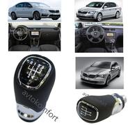 Pomello cambio 5 velocità in pelle + leva cambio cromato per Skoda Octavia MK...