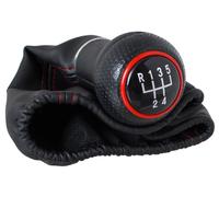 Pomello cambio + cuffia nera cuciture rosse 5M