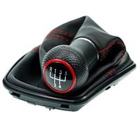 L & P Car Design L&P A253-4 Sacco leva del cambio nero di similpelle con Cucitura rossa rosso + pomello del cambio con 5a marcia 5 marce + telaio cornice quadro nero 12mm commutazione plug play