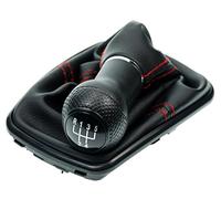 Pomello cambio e Cuffia cambio compatibile con VW Golf 4 e per Bora 1997-2006 - 5 Marce - 12mm - nero rosso - con telaio - finta simil pelle - leva cambio manuale - (A253-3)