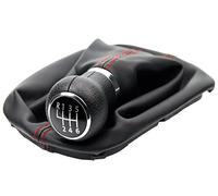 Pomello cambio e Cuffia cambio compatibile con VW per Passat B5 3B 3BG 1996-2005 - 6 Marce - nero rosso - con telaio - finta simil pelle - leva cambio manuale - (A257-3)