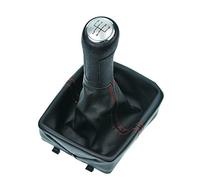 Pomello cambio e Cuffia cambio compatibile con VW Polo 4 9N 2001-2009 - 5 Marce - 12mm - nero rosso - con telaio - finta simil pelle - leva cambio manuale - (A255-2)
