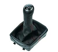 Pomello cambio e Cuffia cambio compatibile con VW Polo 4 9N 2001-2009 - 5 Marce - 12mm - nero rosso - con telaio - finta simil pelle - leva cambio manuale - (A255-1)