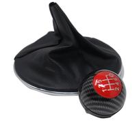 Pomello carbon look cambio 6 marce+Cuffia per Fiat 500 500c 07-18 -calotta rossa