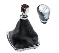 Pomello del cambio e leva del cambio per Ford Kuga 2008-2012, pomello del cambio a 5/6 marce con manicotto cromato, struttura in plastica e pelle, nero + argento (5 velocità)
