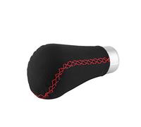 Pomello del Universale con Cuciture Fatte a Mano Alluminio Resistente per la Maggior Parte delle Auto Cuciture Rosse in Pelle Nera da 93 Mm (bordo rosso)