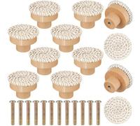 Pomello In Rattan Per Mobili 16 pezzi Maniglia for porta di armadio Maniglie in legno for cassettiera Pomelli in rattan intrecciato for cassetti Armadio rotondo in burlywood for casa Per Porta(White)