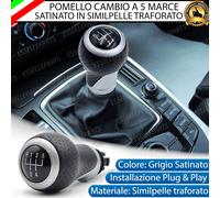 POMELLO LEVA CAMBIO AUDI A3 8P 8PA 5 MARCE GRIGIO SATINATO SIMILPELLE TRAFORATO