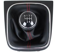 POMELLO LEVA CAMBIO + CUFFIA 6+R NERO FILO ROSSO CROMO PER GOLF V VI JETTA