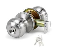 Pomello rotondo per ingresso con cilindro esterno, argento | Hardware di ingresso meccanico, gruppo di chiusura integrato, accesso cilindro esterno e controllo interno del pulsante di