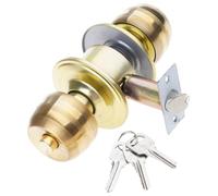 Pomello rotondo per ingresso con cilindro esterno, oro | Hardware di ingresso meccanico, gruppo di chiusura integrato, accesso cilindro esterno e controllo interno del pulsante di