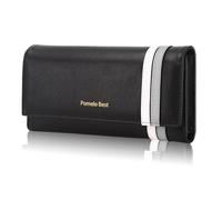 Pomelo Best Portafoglio da Donna grande in pelle PU, blocco RFID con molte carte di credito e scomparto per monete L, Moderno (Negro)