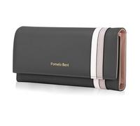 Pomelo Best Portafoglio da Donna grande in pelle PU, blocco RFID con molte carte di credito e scomparto per monete L, Moderno (Grigio)