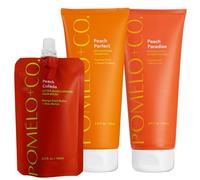 POMÉLO + CO. Peach Trio Maschera Shampoo Balsamo - 100% vegano idratante | per capelli secchi - set con ingredienti ricchi e nutrienti - routine completa in tre passaggi quotidiani