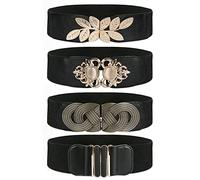 Pomeloone Donna Cintura Elastica Larga in Vita, 4 Pezzi Donne Nero Vintage Stretch Cinture di Vita, Ampia Moda Retrò Cinch, per il Girovita 95-115 cm